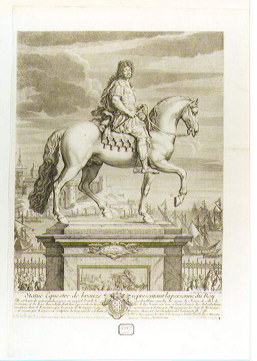 RITRATTO EQUESTRE DI LUIGI XIV (stampa controfondata smarginata) di Coysevox Antoine, Thomassin Simon (sec. XVII)