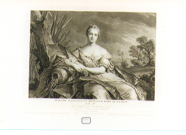 RITRATTO DI MARIA LUISA TERESA VITTORIA DI FRANCIA COME ALLEGORIA DELL'ACQUA (stampa controfondata smarginata) di Nattier Jean Marc, Gaillard René (sec. XVIII)