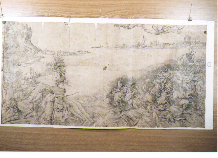 ESERCITO EGIZIANO ANNEGA NEL MAR ROSSO (stampa controfondata smarginata) di Vecellio Tiziano, Andreani Andrea (sec. XVI)
