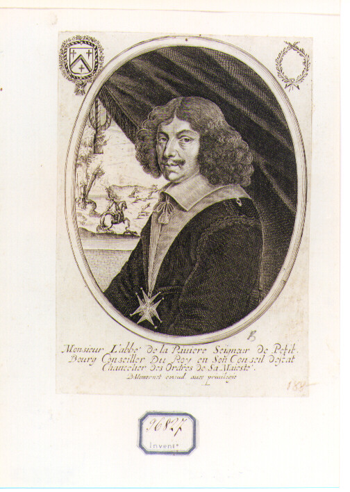 RITRATTO DELL'ABATE DE LA RIVIERE (stampa controfondata smarginata) di Moncornet Balthasar (CERCHIA) (sec. XVII)