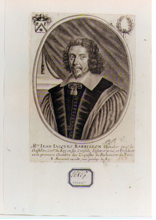 RITRATTO DI JEAN JACQUES BARILLON (stampa controfondata smarginata) di Moncornet Balthasar (CERCHIA) (sec. XVII)