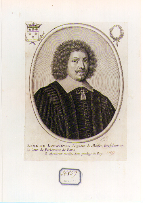 RITRATTO DI RENE' DE LONGUEVIL (stampa controfondata smarginata) di Moncornet Balthasar (CERCHIA) (sec. XVII)