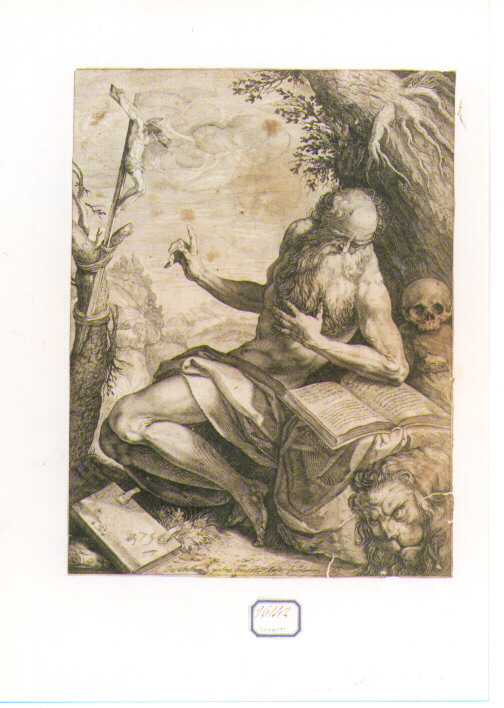 SAN GIROLAMO PENITENTE (stampa controfondata smarginata) di Negretti Jacopo detto Jacopo Palma il Giovane (CERCHIA), Sadeler Justus (primo quarto sec. XVII)