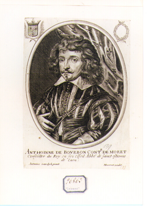 RITRATTO DI ANTONIO DI BORBONE (stampa controfondata smarginata) di Van Dyck Anton (CERCHIA), Moncornet Balthasar (sec. XVII)