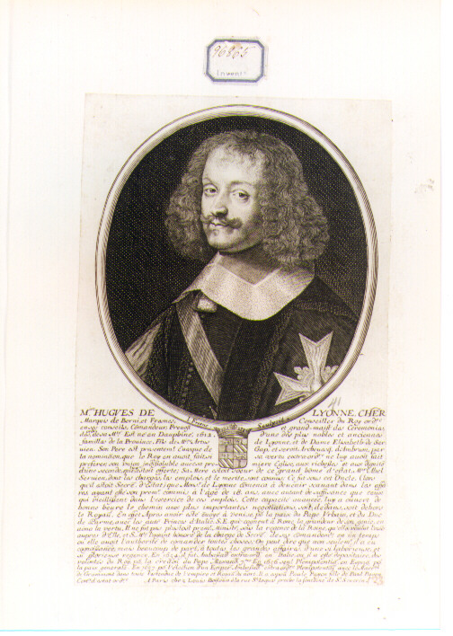RITRATTO DI HUGUES DE LYONNE (stampa controfondata smarginata) di Frosne Jean (sec. XVII)