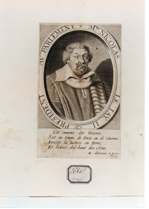 RITRATTO DI NICOLAS LE IAY (stampa controfondata smarginata) di Lasne Michel (sec. XVII)