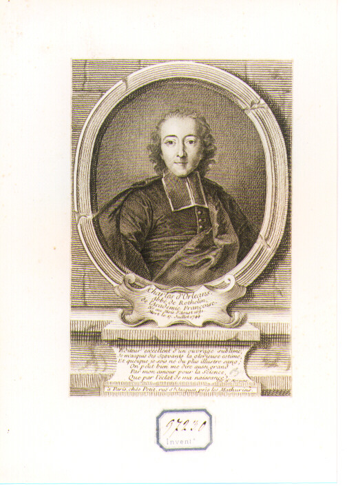 RITRATTO DI CHARLES D'ORLEANS (stampa controfondata smarginata) di Petit (CERCHIA) (sec. XVIII)