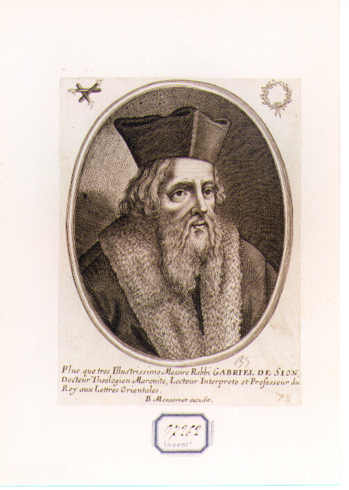 RITRATTO DEL RABBINO GABRIEL DE SION (stampa controfondata smarginata) di Moncornet Balthasar (CERCHIA) (sec. XVII)