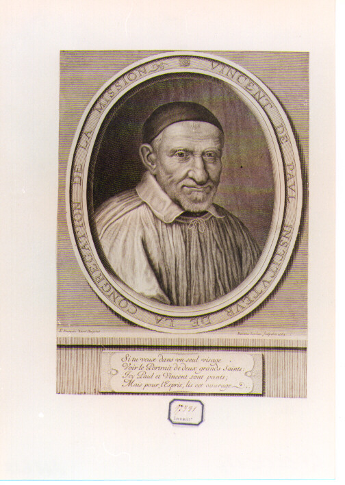 RITRATTO DI VINCENT DE PAUL (stampa controfondata smarginata) di Simon François, Lochon René (sec. XVII)