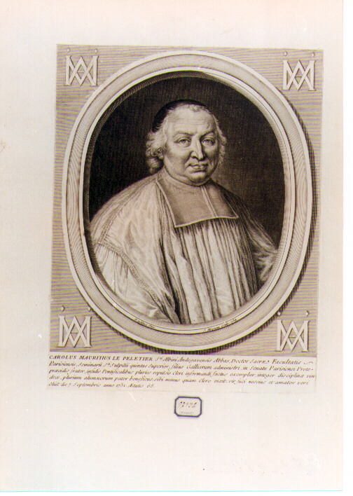 RITRATTO DI CAROLUS MAURITIUS LE PELETIER (stampa controfondata smarginata) di Le Febvre Nicolas, Moyreau Jean (sec. XVIII)