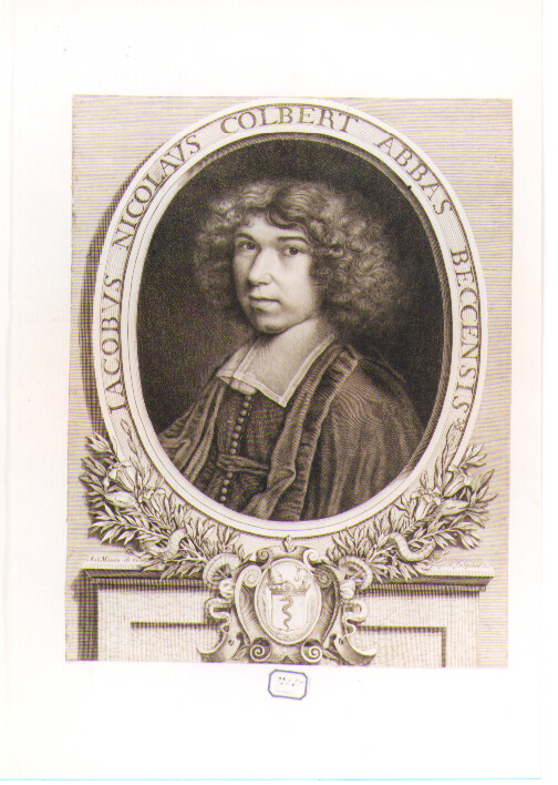RITRATTO DI IACOBUS NICOLAUS COLBERT (stampa controfondata smarginata) di Masson Antoine (sec. XVII)