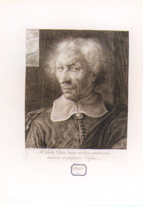 RITRATTO DI GUIDO PATIN (stampa controfondata smarginata) di Masson Antoine (sec. XVII)