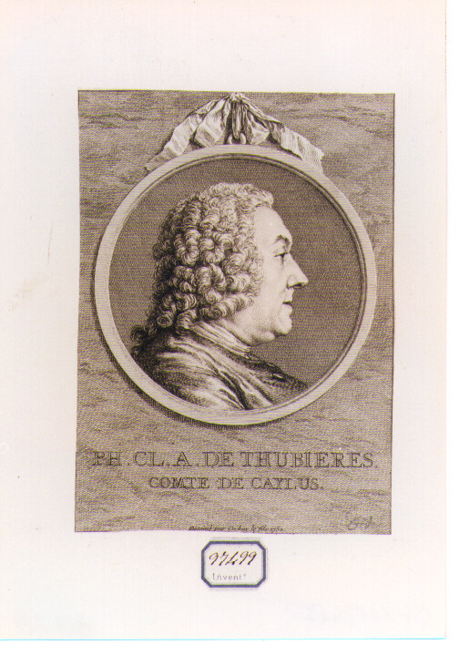 RITRATTO DEL CONTE DI CAYLUS (stampa controfondata smarginata) di Cochin Charles Nicolas (sec. XVIII)