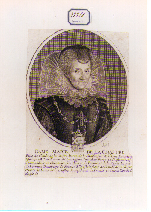RITRATTO DI MARIE DE LA CHASTRE (stampa controfondata smarginata) di Daret Pierre (CERCHIA) (sec. XVII)