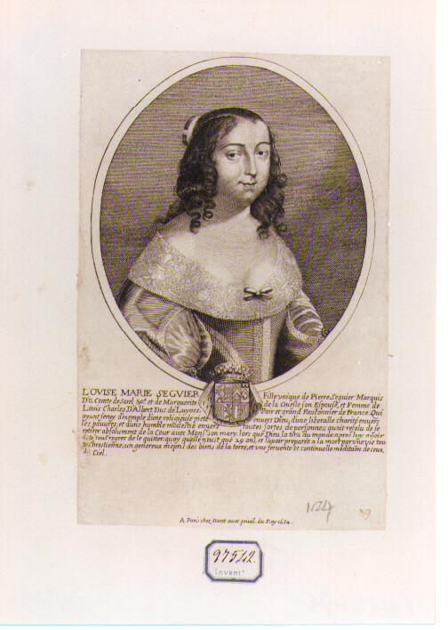 RITRATTO DI LOUISE MARIE SEGUIER (stampa controfondata smarginata) di Daret Pierre (CERCHIA) (sec. XVII)