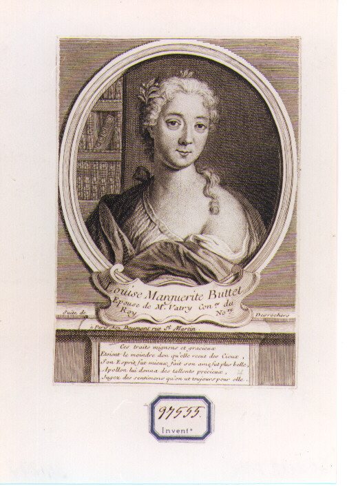 RITRATTO DI LOUISE MARGUERITE BUTTET (stampa controfondata smarginata) di Daumont (CERCHIA) (secondo quarto sec. XVIII)