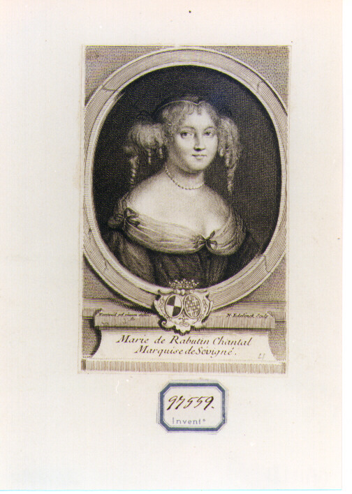 RITRATTO DI MARIE DE RABUTIN CHANTAL (stampa controfondata smarginata) di Nanteuil Robert, Edelinck Nicolas Etienne (sec. XVIII)