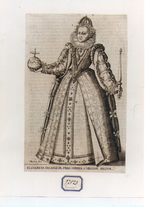 RITRATTO DI ELISABETTA I REGINA D'INGHILTERRA (stampa controfondata smarginata) di Van Sichem Christoffel II (sec. XVII)