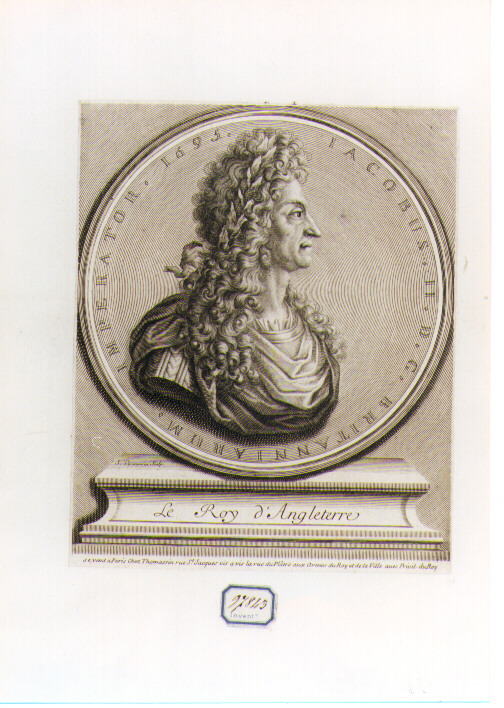 RITRATTO DI GIACOMO II RE D'INGHILTERRA (stampa controfondata smarginata) di Thomassin Simon (sec. XVII)