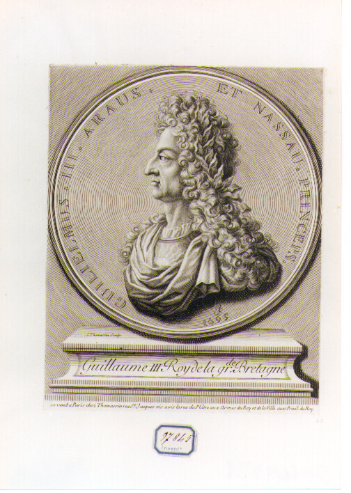 RITRATTO DI GUGLIELMO III RE D'INGHILTERRA (stampa controfondata smarginata) di Thomassin Simon (sec. XVII)
