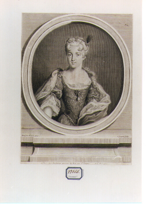 RITRATTO FEMMINILE (stampa controfondata smarginata) di Trevisani Francesco, Dupuis Charles (sec. XVIII)