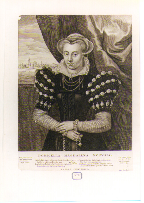 RITRATTO DI MAGDALENA MOONSIA (stampa controfondata smarginata) di Visscher Cornelis II (sec. XVII)
