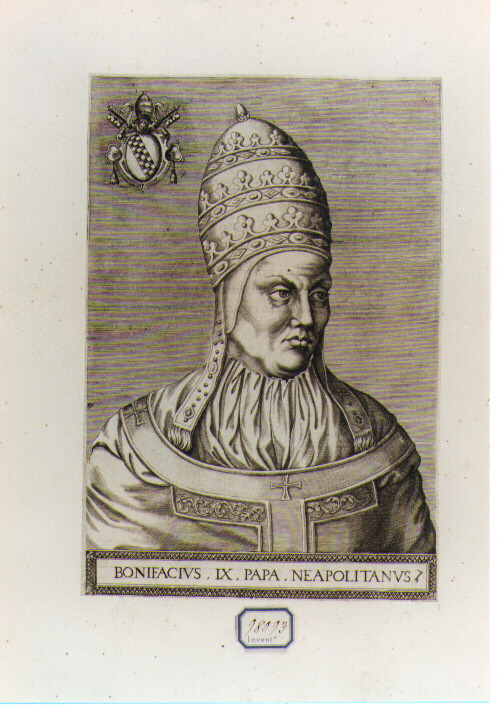 RITRATTO DI PAPA BONIFACIO IX (stampa controfondata smarginata) di Panvinus Onulph (sec. XVI)
