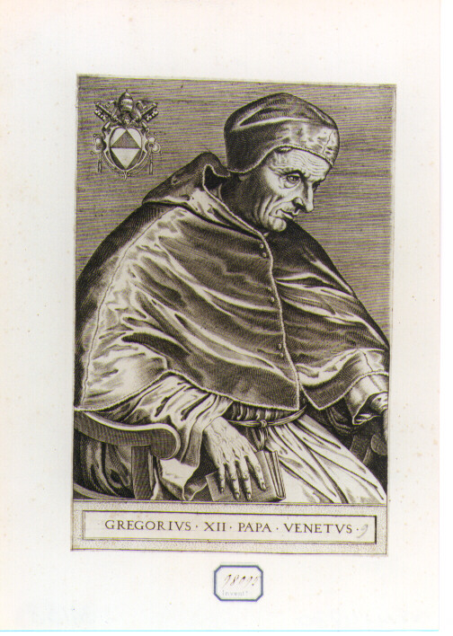 RITRATTO DI PAPA GREGORIO XII (stampa controfondata smarginata) di Panvinus Onulph (sec. XVI)