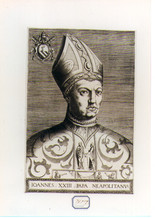 RITRATTO DI PAPA GIOVANNI XXIII (stampa controfondata smarginata) di Panvinus Onulph (sec. XVI)