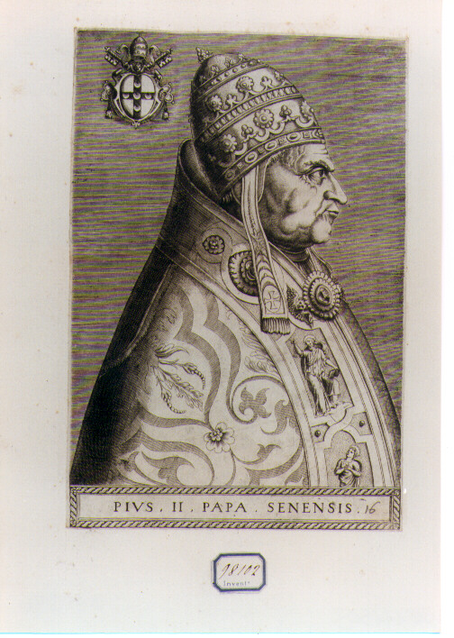 RITRATTO DI PAPA PIO II (stampa controfondata smarginata) di Panvinus Onulph (sec. XVI)