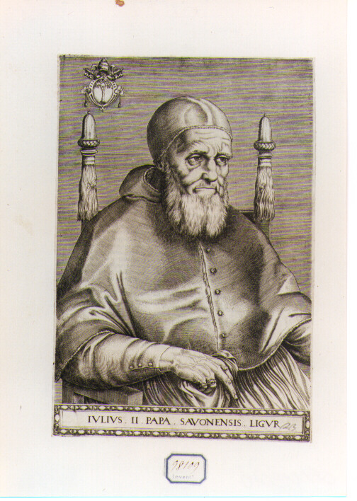 RITRATTO DI PAPA GIULIO II (stampa controfondata smarginata) di Panvinus Onulph (sec. XVI)