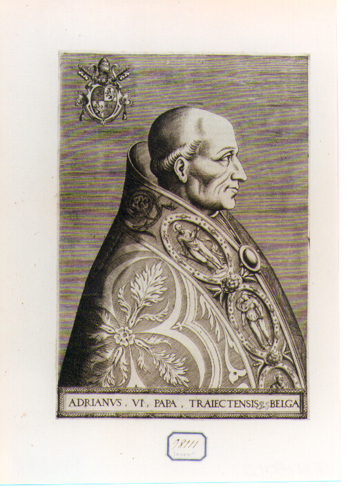 RITRATTO DI PAPA ADRIANO VI (stampa controfondata smarginata) di Panvinus Onulph (sec. XVI)