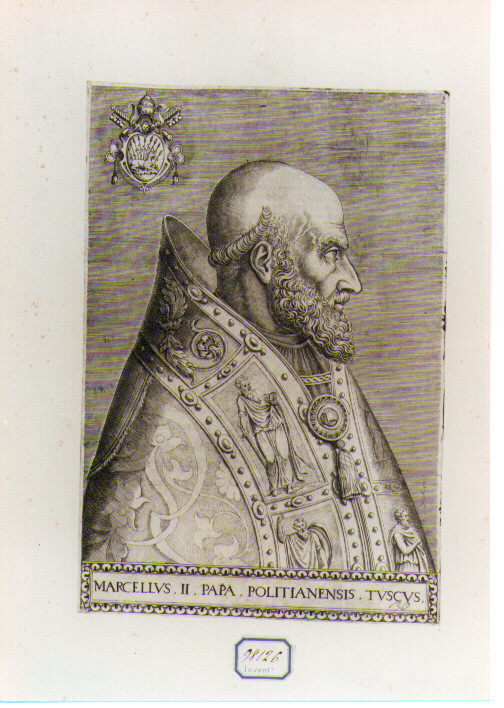 RITRATTO DI PAPA MARCELLO II (stampa controfondata smarginata) di Panvinus Onulph (sec. XVI)