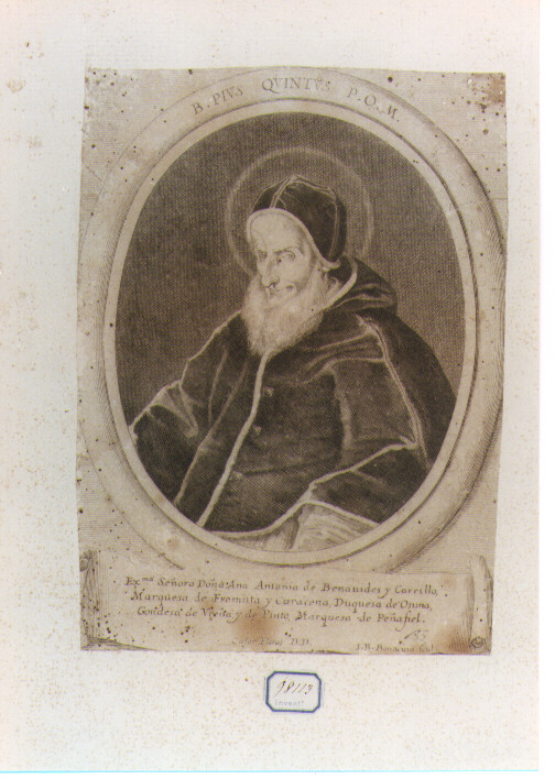 RITRATTO DI PAPA PIO V (stampa controfondata smarginata) di Bonacina Giovanni Battista (sec. XVII)
