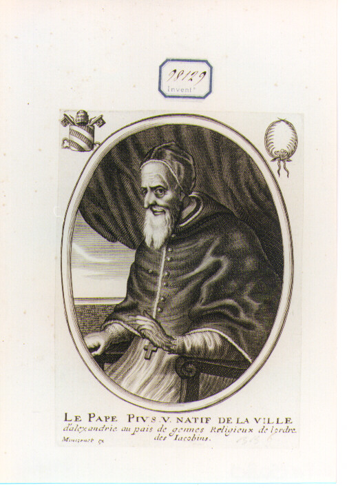 RITRATTO DI PAPA PIO V (stampa controfondata smarginata) di Moncornet Balthasar (CERCHIA) (sec. XVII)