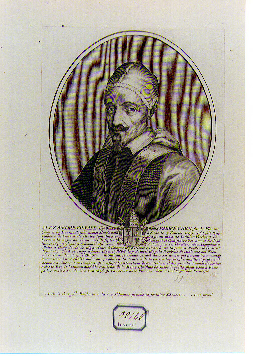 RITRATTO DI PAPA ALESSANDRO VII (stampa controfondata smarginata) di Boissevin Louis (CERCHIA) (sec. XVII)