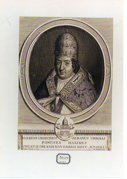 RITRATTO DI PAPA CLEMENTE XI (stampa controfondata smarginata) di Passeri Giuseppe, Habert Nicolas (sec. XVIII)