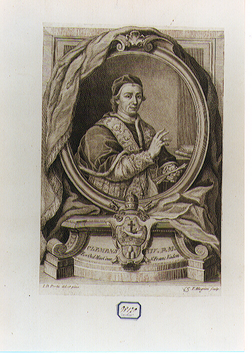 RITRATTO DI PAPA CLEMENTE XIV (stampa controfondata smarginata) di Porta Giovanni Domenico, Allegrini Francesco (sec. XVIII)