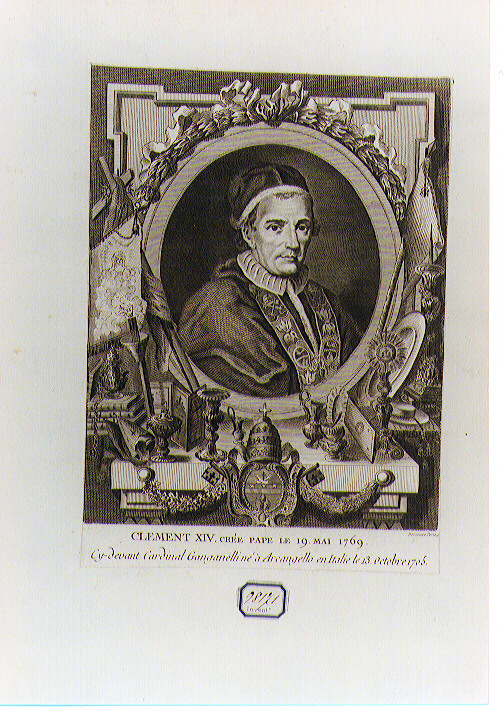 RITRATTO DI PAPA CLEMENTE XIV (stampa controfondata smarginata) di Porta Giovanni Domenico - ambito francese (sec. XVIII)