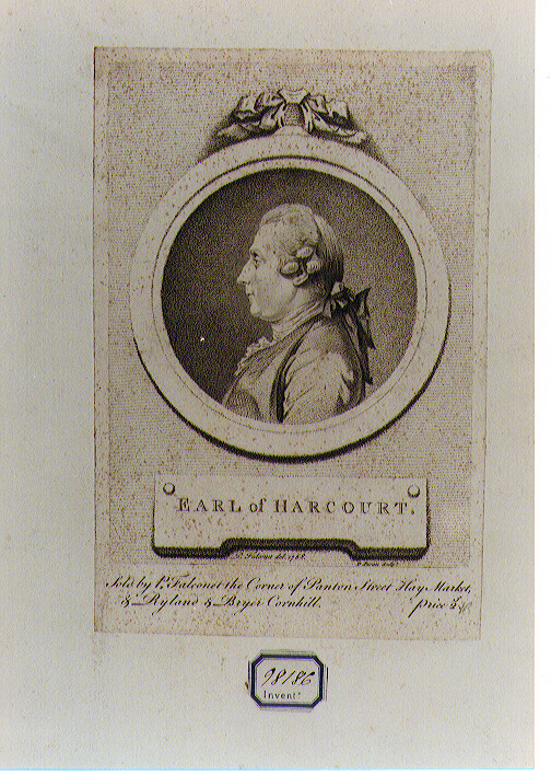 RITRATTO DEL EARL DI HARCOURT (stampa controfondata smarginata) di Falconet Pierre Etienne, Pariset D. P (sec. XVIII)