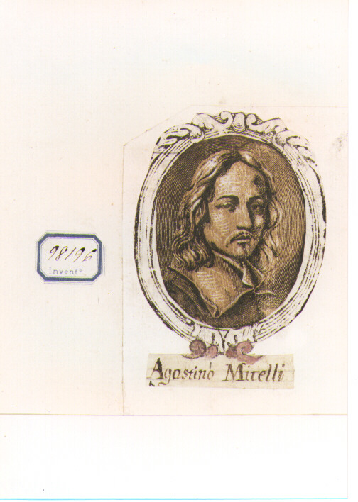 RITRATTO DI AGOSTINO MITELLI (stampa a colori controfondata smarginata) - ambito bolognese (sec. XVII)