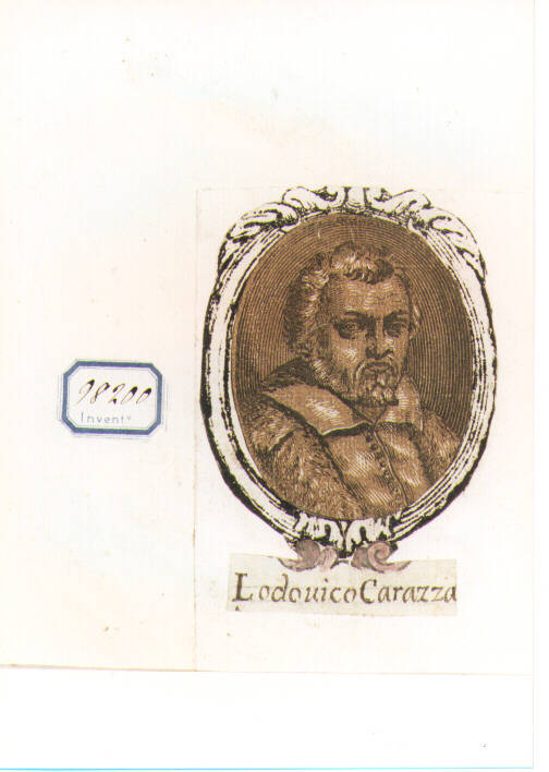 RITRATTO DI LUDOVICO CARRACCI (stampa a colori controfondata smarginata) - ambito bolognese (sec. XVII)