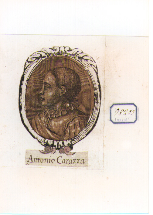 RITRATTO DI ANTONIO CARRACCI (stampa a colori controfondata smarginata) - ambito bolognese (sec. XVII)