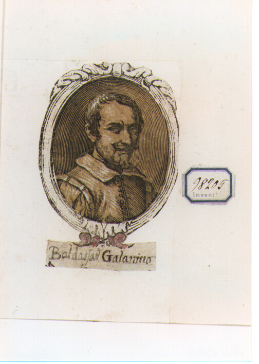 RITRATTO DI BALDASSARRE GALANINO (stampa a colori controfondata smarginata) - ambito bolognese (sec. XVII)