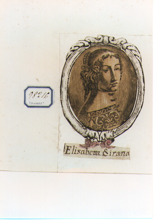 RITRATTO DI ELISABETTA SIRANI (stampa a colori controfondata smarginata) - ambito bolognese (sec. XVII)