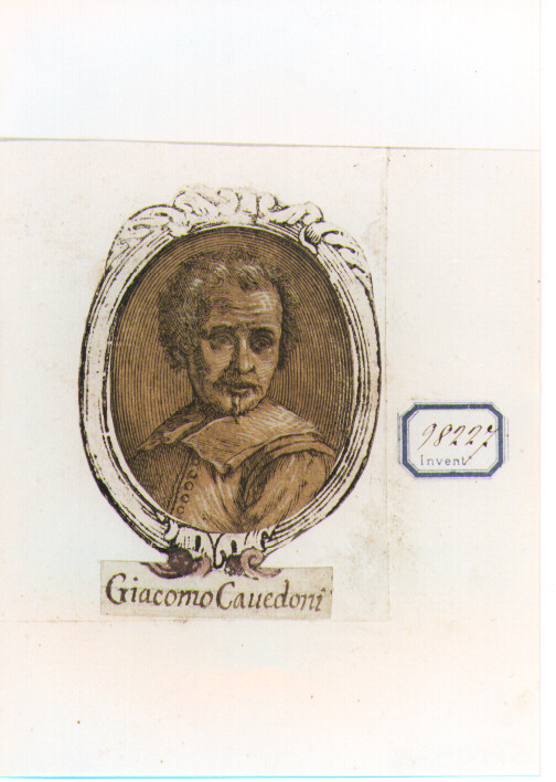 RITRATTO DI GIACOMO CAVEDONI (stampa a colori controfondata smarginata) - ambito bolognese (sec. XVII)