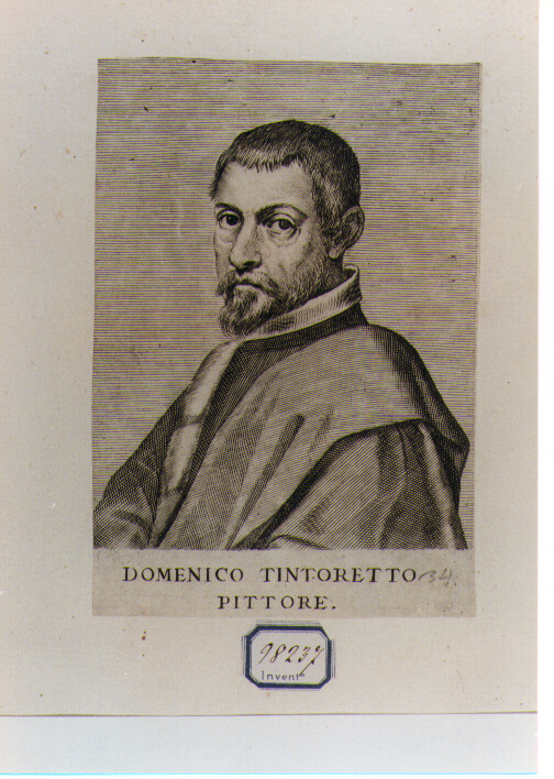 RITRATTO DI DOMENICO TINTORETTO (stampa controfondata smarginata) di Piccini Giacomo (sec. XVII)