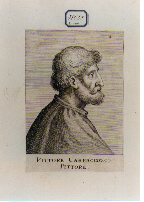 RITRATTO DI VITTORE CARPACCIO (stampa controfondata smarginata) di Piccini Giacomo (sec. XVII)