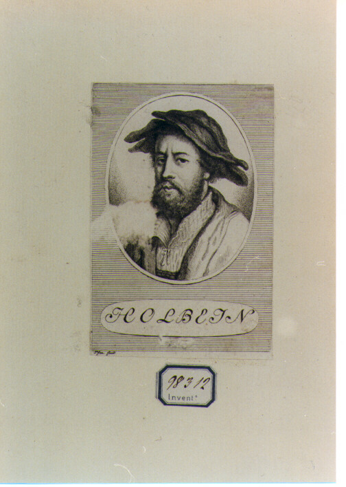 RITRATTO DI HANS HOLBEIN (stampa controfondata smarginata) di Pfenninger Heinrich (seconda metà sec. XVIII)