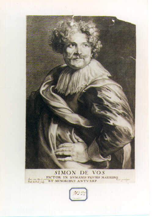 RITRATTO DI SIMON DE VOS (stampa controfondata smarginata) di Van Dyck Anton, Pontius Paul (sec. XVII)